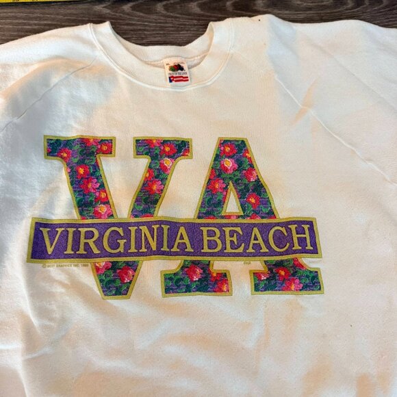 Vintage 1989 Virginia Beach Floral “VA” Crewneck Sweatshirt – XL - Picture 2 of 4